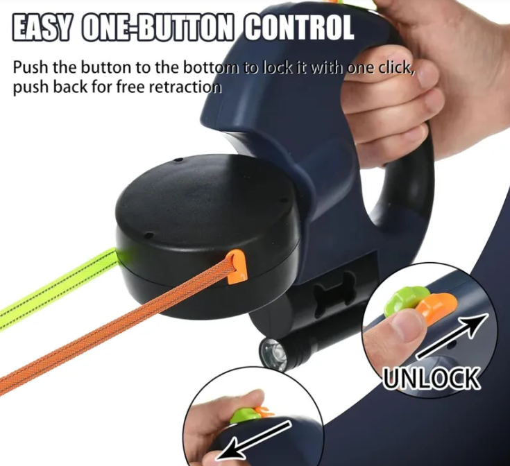 Calm Clean Companion Dual Retractable Leash — Two Dogs, One Handle